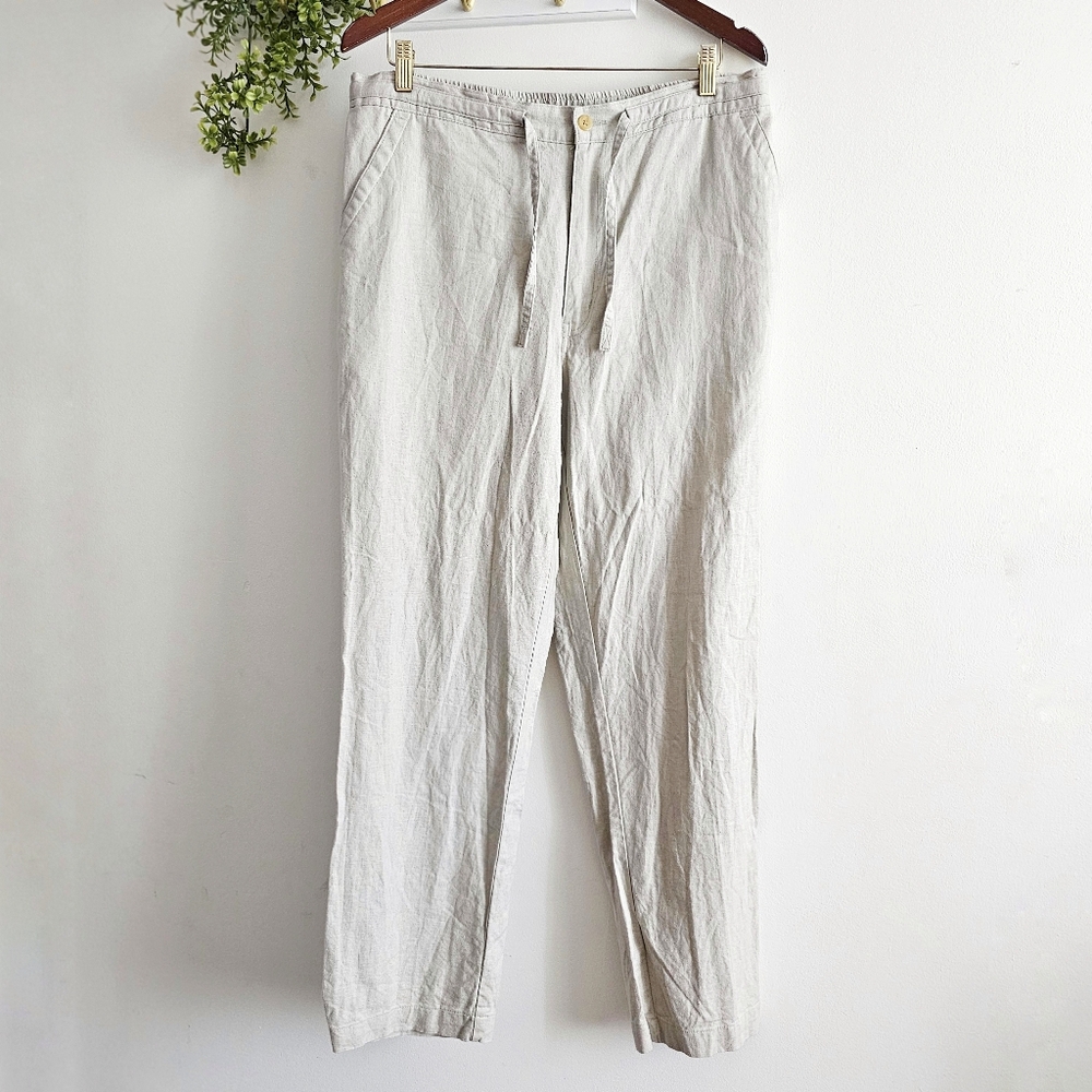 Havanera Linen Blend Beach Resort Pants Mens L 36-38 Beige Drawstring Unisex
